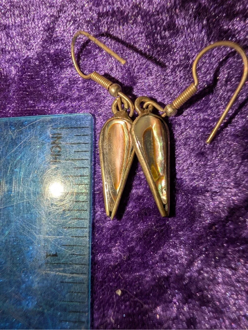 Vintage Alpaca Mexico Silver Tone Iridescent Teardrop Dangle Earrings
